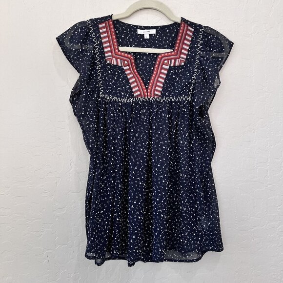 Maette Blue Charlotte Embroidered Short Sleeve Blouse Top Size Small - Picture 10 of 10